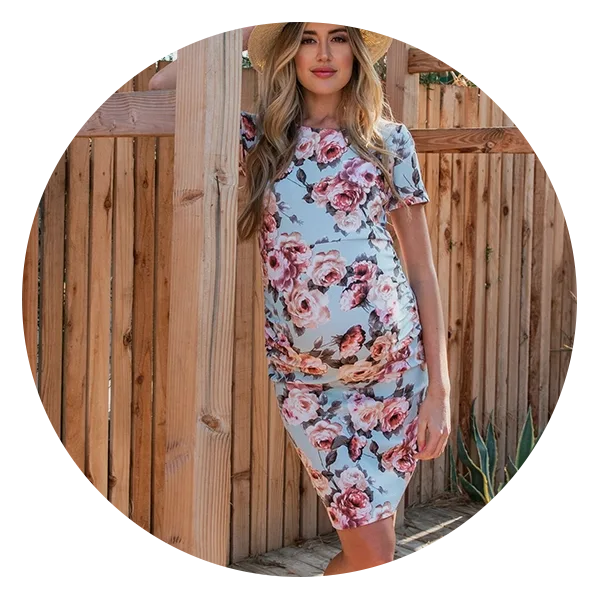 PinkBlush Light Blue Rose Floral Fitted Maternity Dress