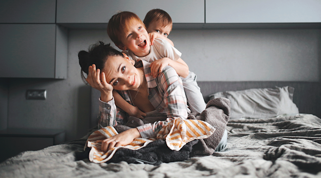 stressed and tired mom of 2 children