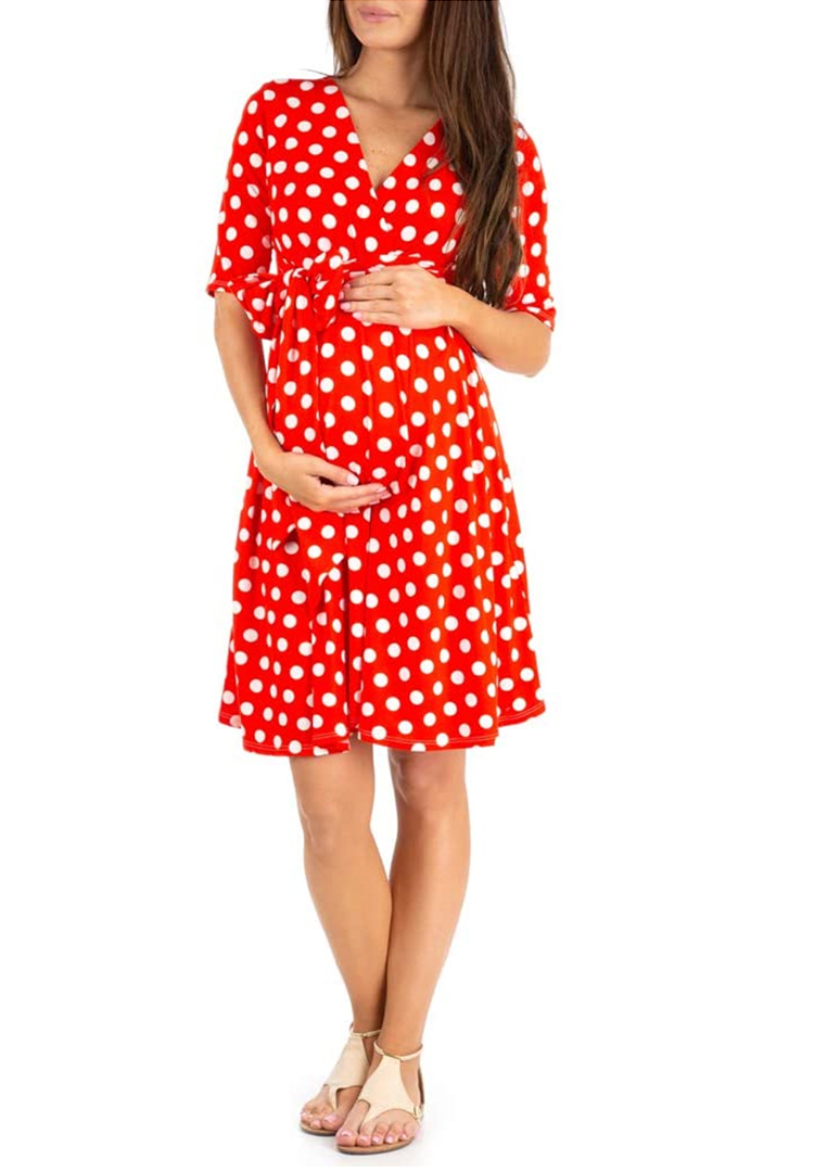 red and white polka dot maternity dress