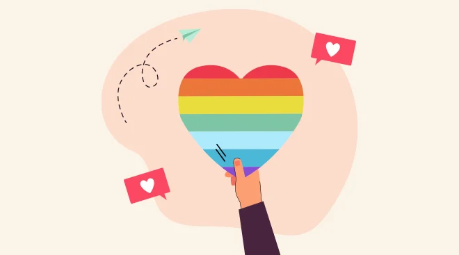 illustration of rainbow heart and instagram hearts