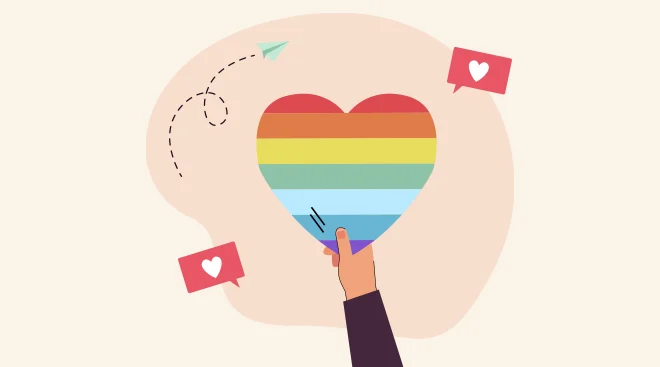 illustration of rainbow heart and instagram hearts