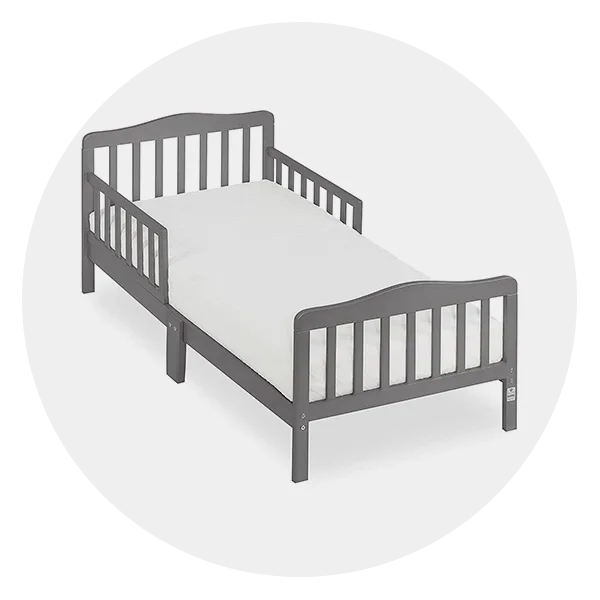 Gray wooden toddler bed