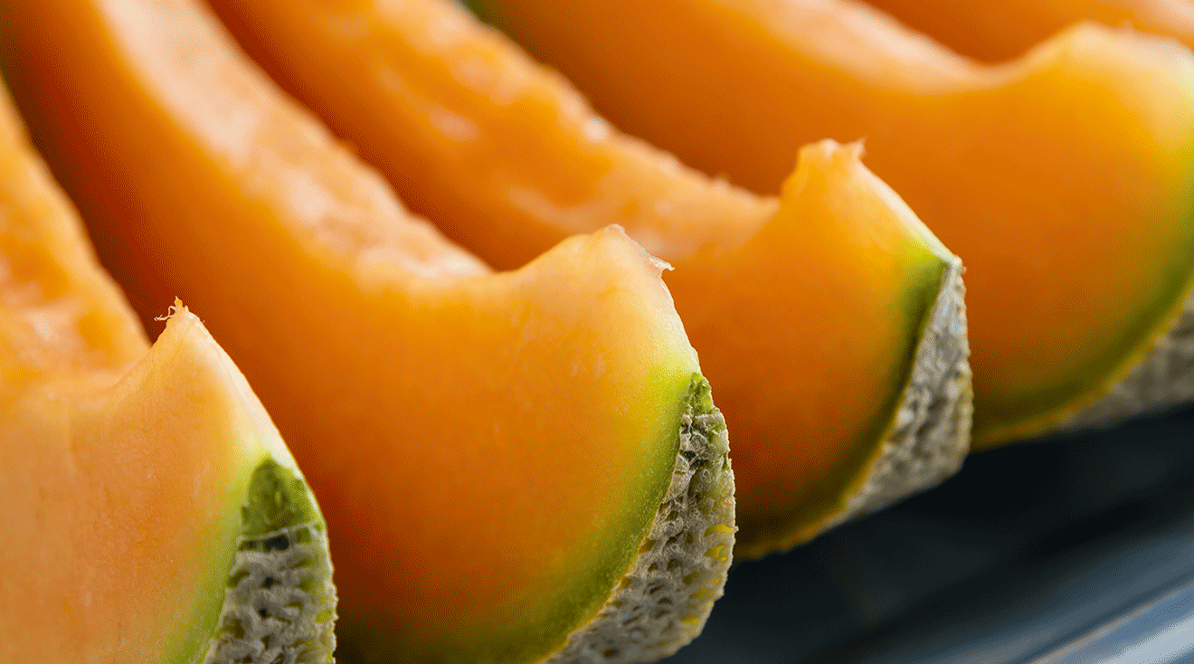 close up of cut cantaloupe fruit