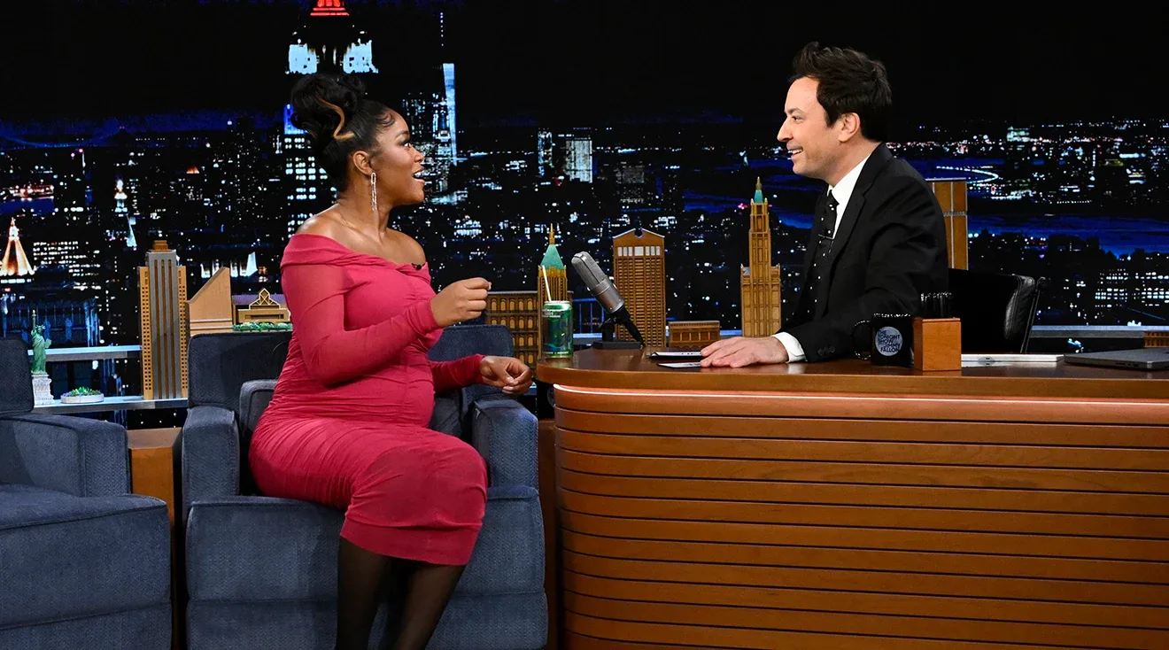 Actress Keke Palmer and host Jimmy Fallon during the Jinx Challenge on Wednesday, January 25, 2023