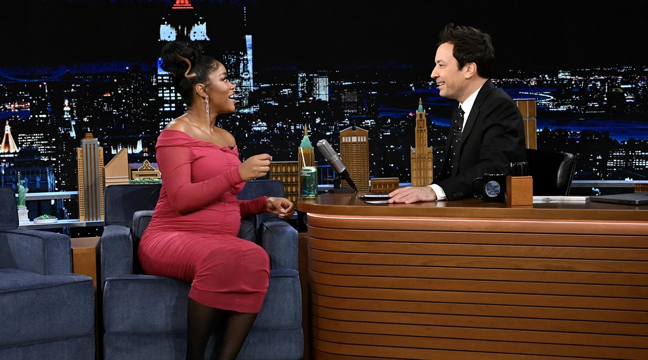 Actress Keke Palmer and host Jimmy Fallon during the Jinx Challenge on Wednesday, January 25, 2023