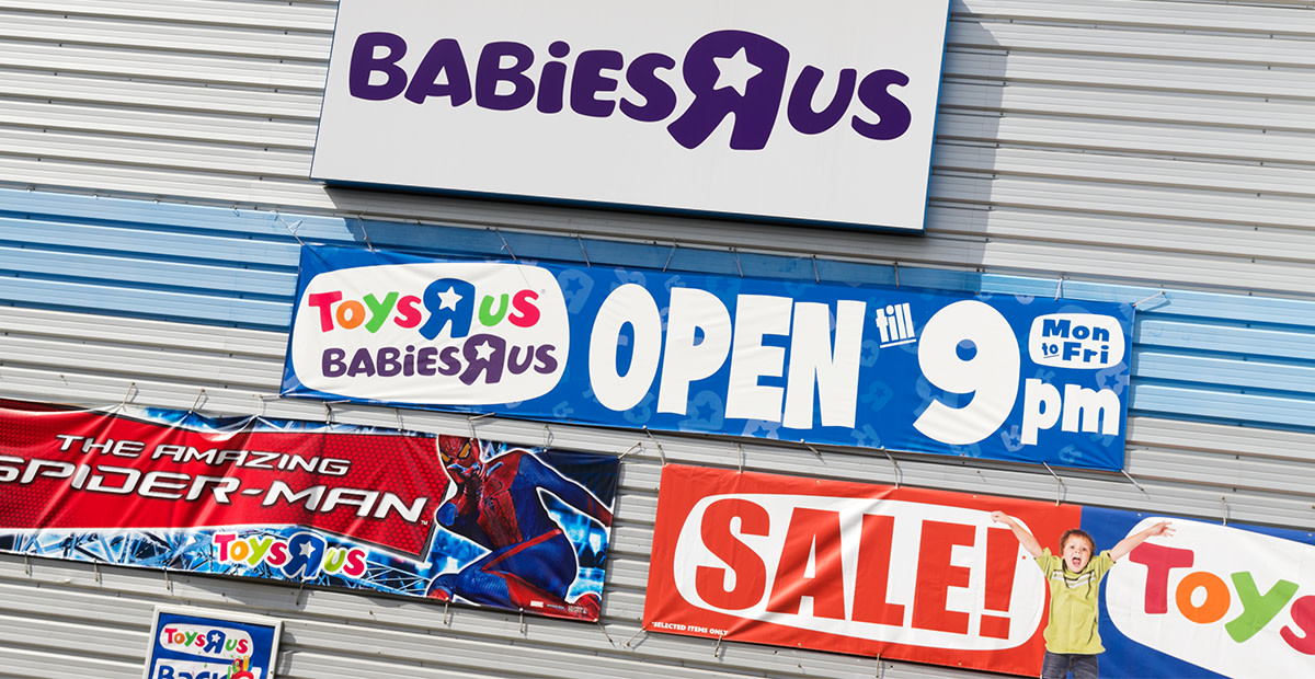 Babies R Us storefront with signs