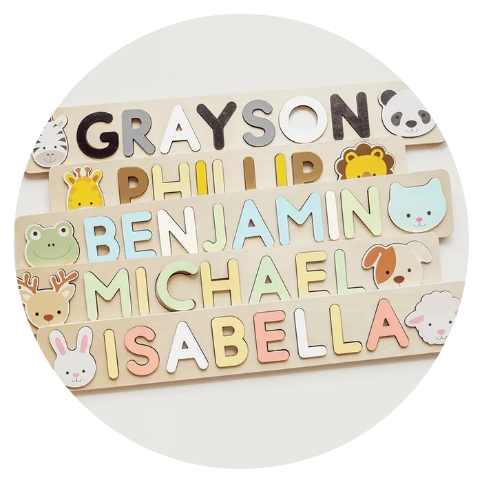 JandEKids Personalized Wooden Name Puzzle Toy for 1 Year Old