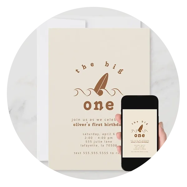 Retro Surf First Birthday Party Invitations