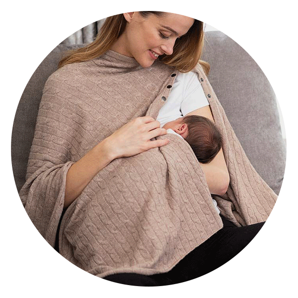 Cotton Nursing Cover - Large Breastfeeding Cover with Built-in Burp Cloth &  Pocket - Soft, Breathable, Chemical-Free, 360° Coverage, Gray Nursing