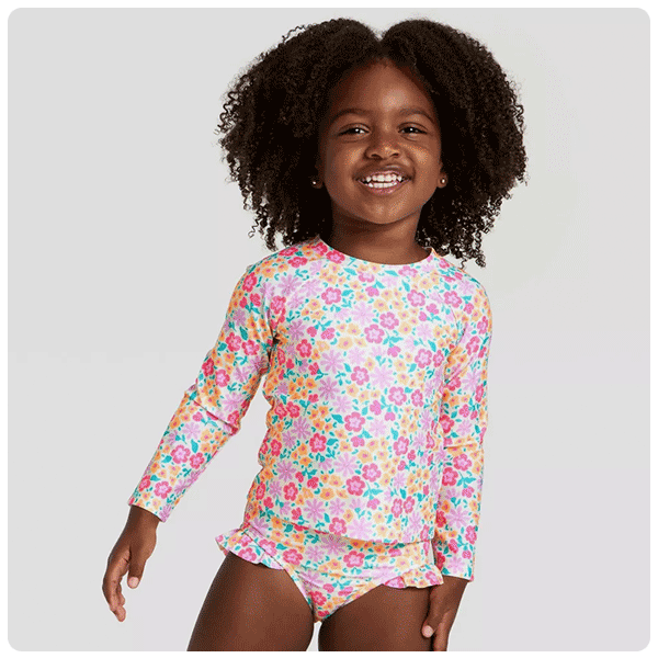 Cat & Jack Infant Girls' Long Sleeve Two Piece Multi Floral Rash Guard Swimwear Set