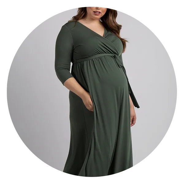 Maternity Classic Wrap Feeding Dress in Olive Green