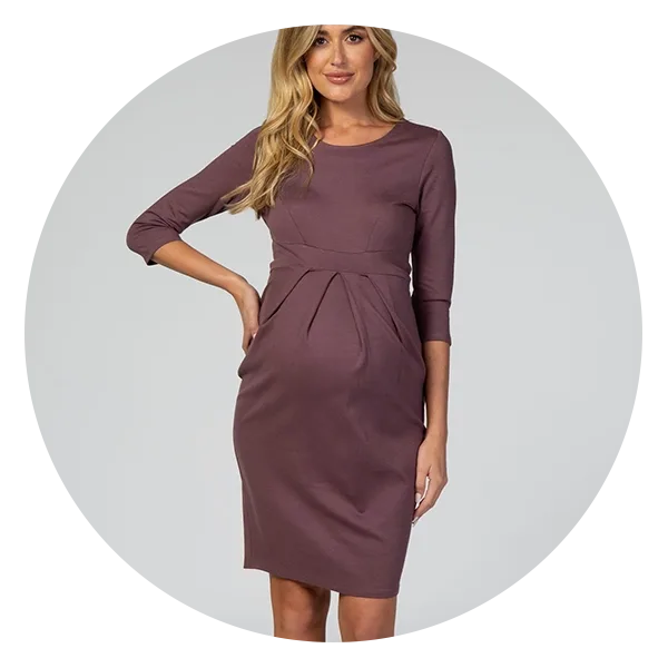PinkBlush Maternity 3/4 Sleeves Front Pleated Maternity Dress