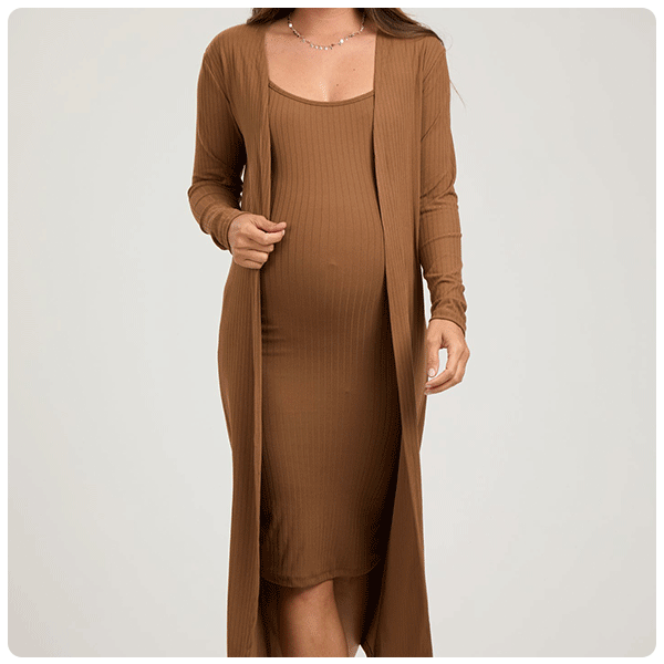 PinkBlush Camel Ribbed Cardigan 2 Piece Maternity Set