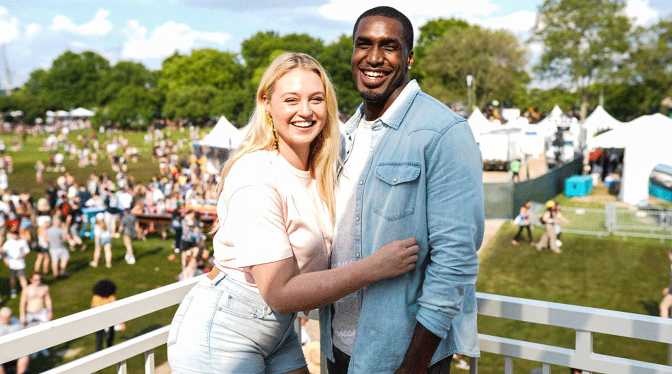 Iskra Lawrence and Philip Payne during the American Eagle At NYC's Governors Ball 2019 at Randall's Island on May 31, 2019 in New York City.