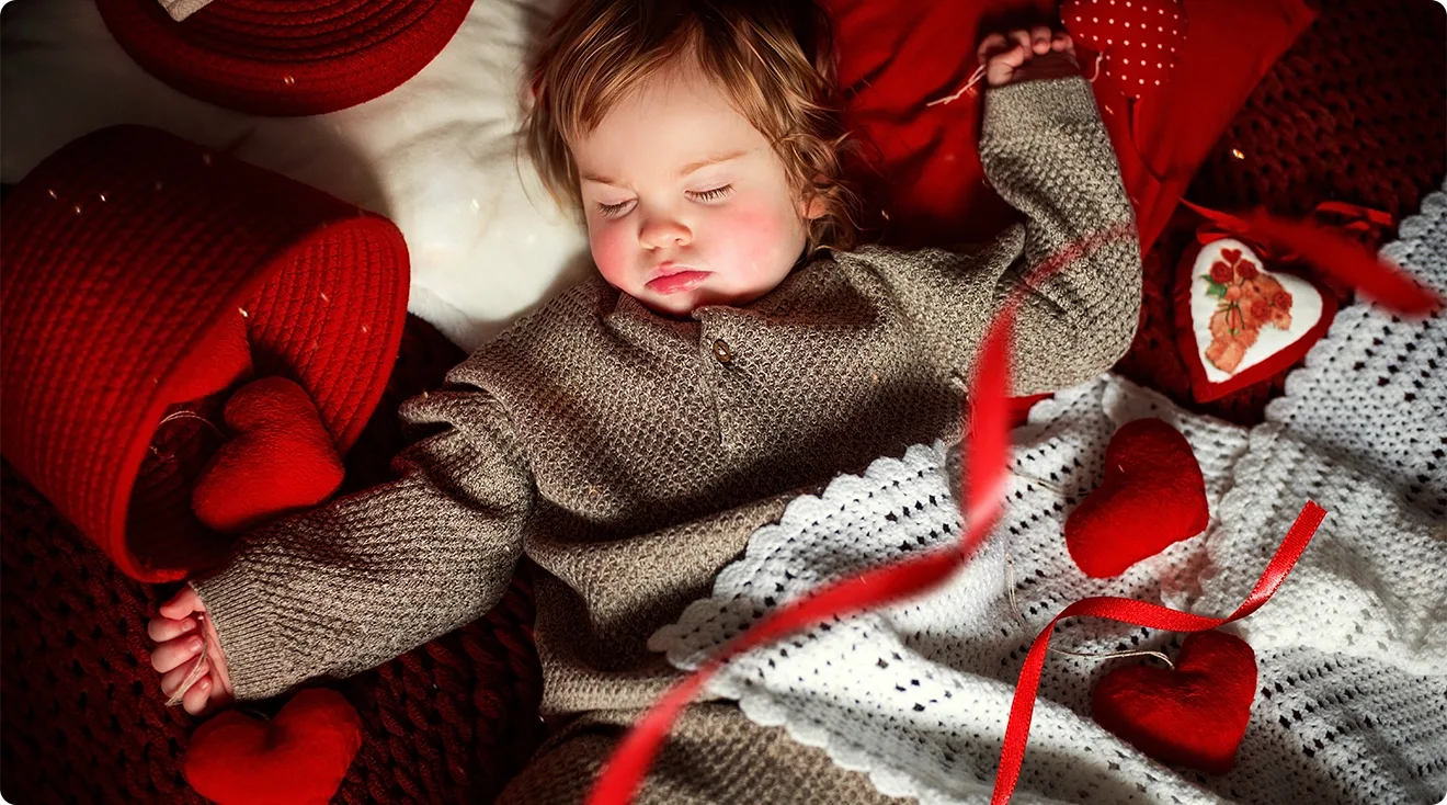 Two children in a matching Valentine's day outfit