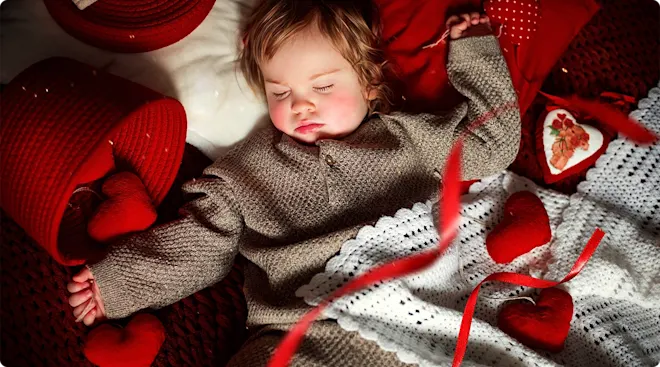 Two children in a matching Valentine's day outfit
