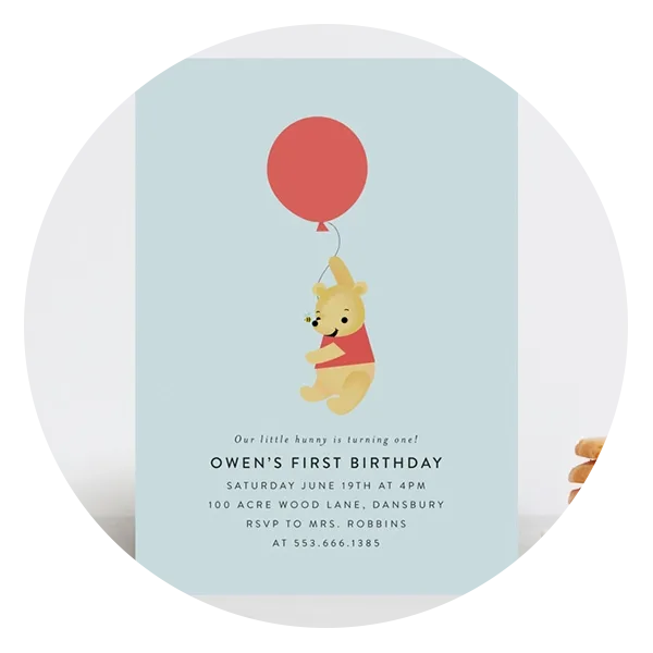 Pooh Bear First Birthday Party Invitation