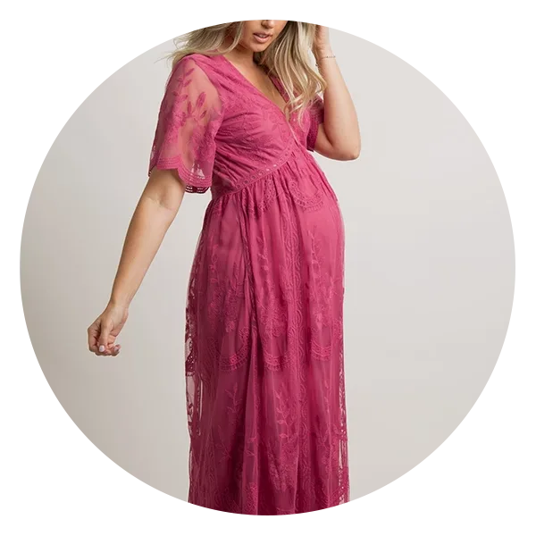 PinkBlush Light Pink Lace Mesh Overlay Plus Maternity Maxi Dress