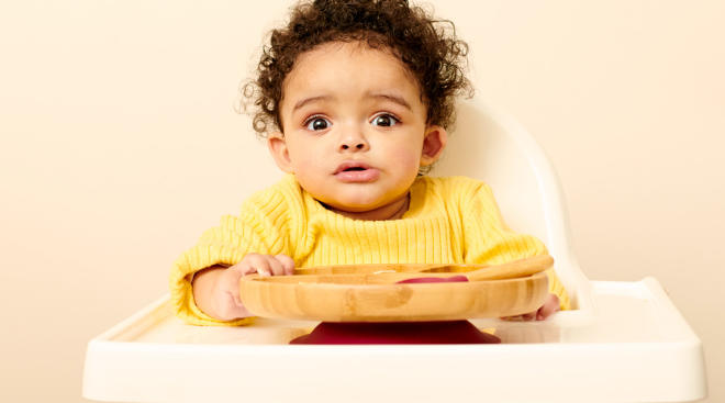 baby demonstrating one of the nine faces of weaning