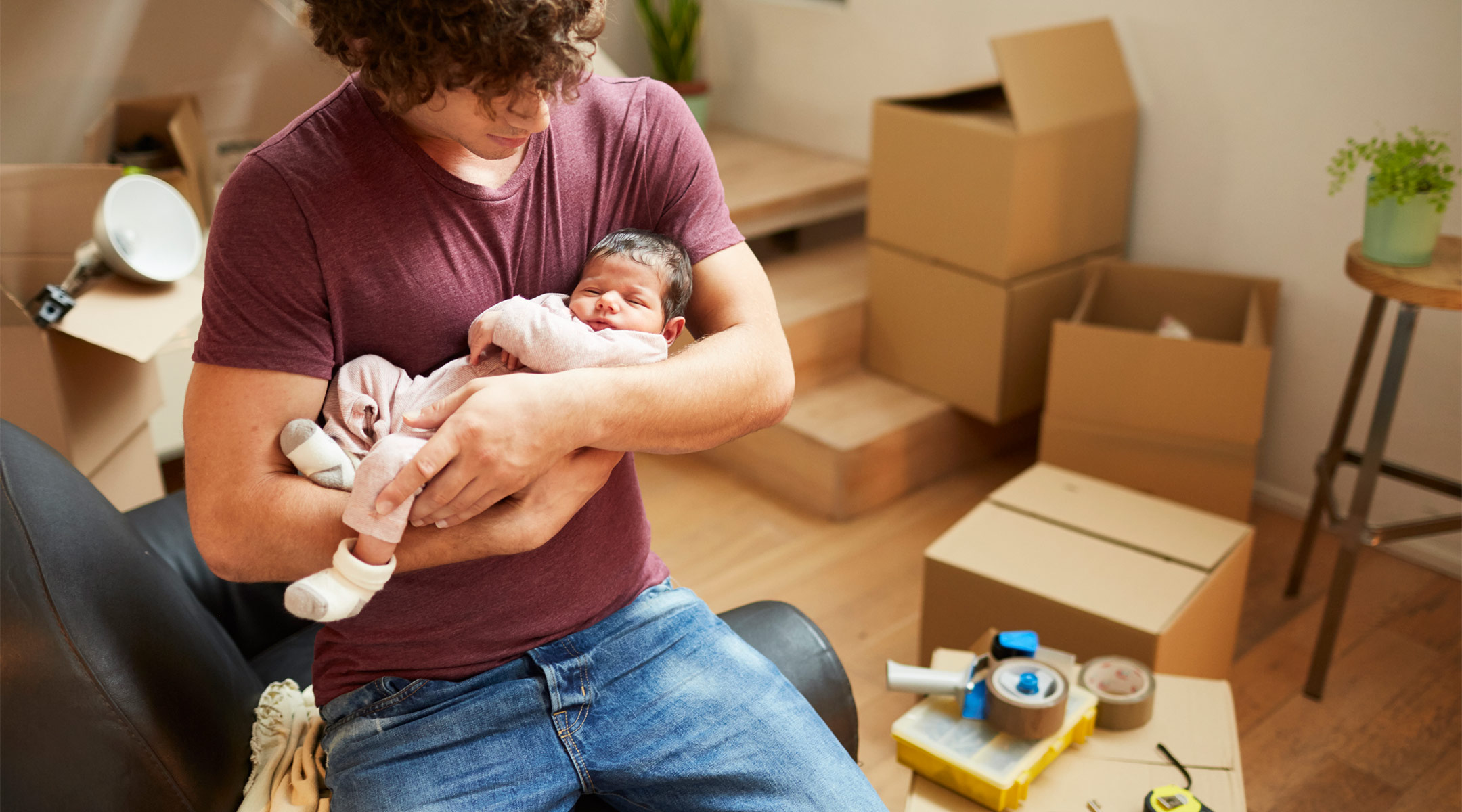 couple is forced to pack up their stuff and move after having a baby.