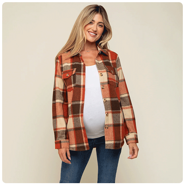 PinkBlush Rust Plaid Maternity Shirt Jacket
