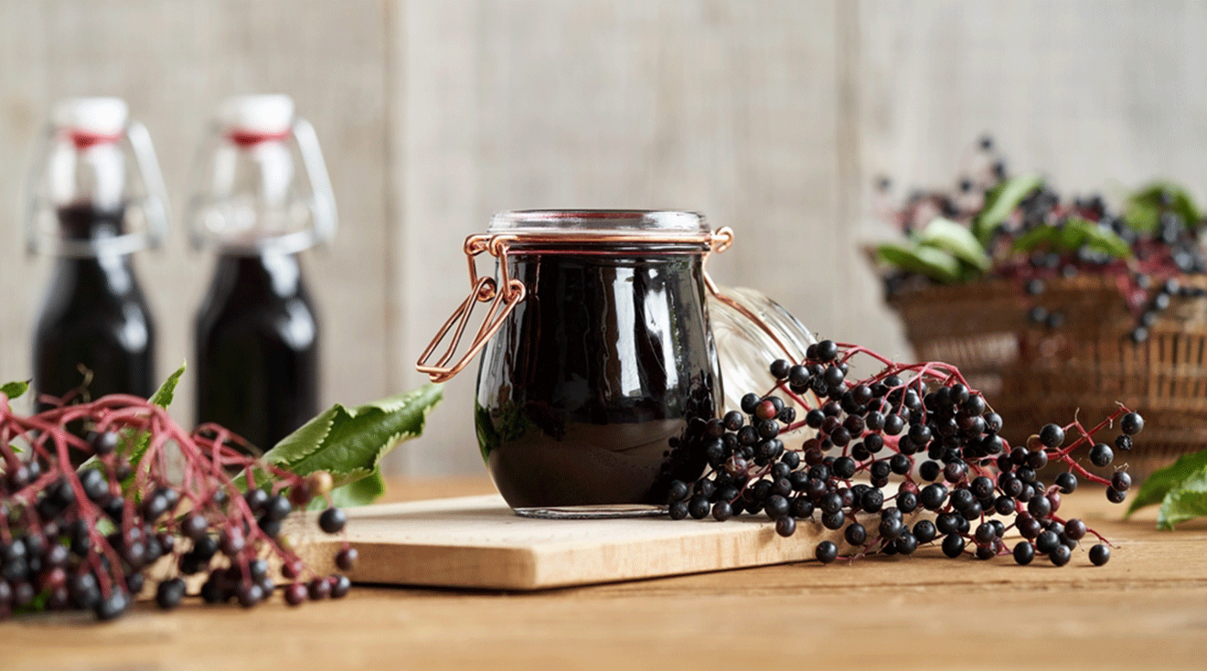 elderberries and elderberry syrup