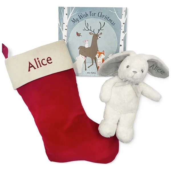 Babyblooms Little Grey Bunny's Personalized Christmas Stocking and Book Set