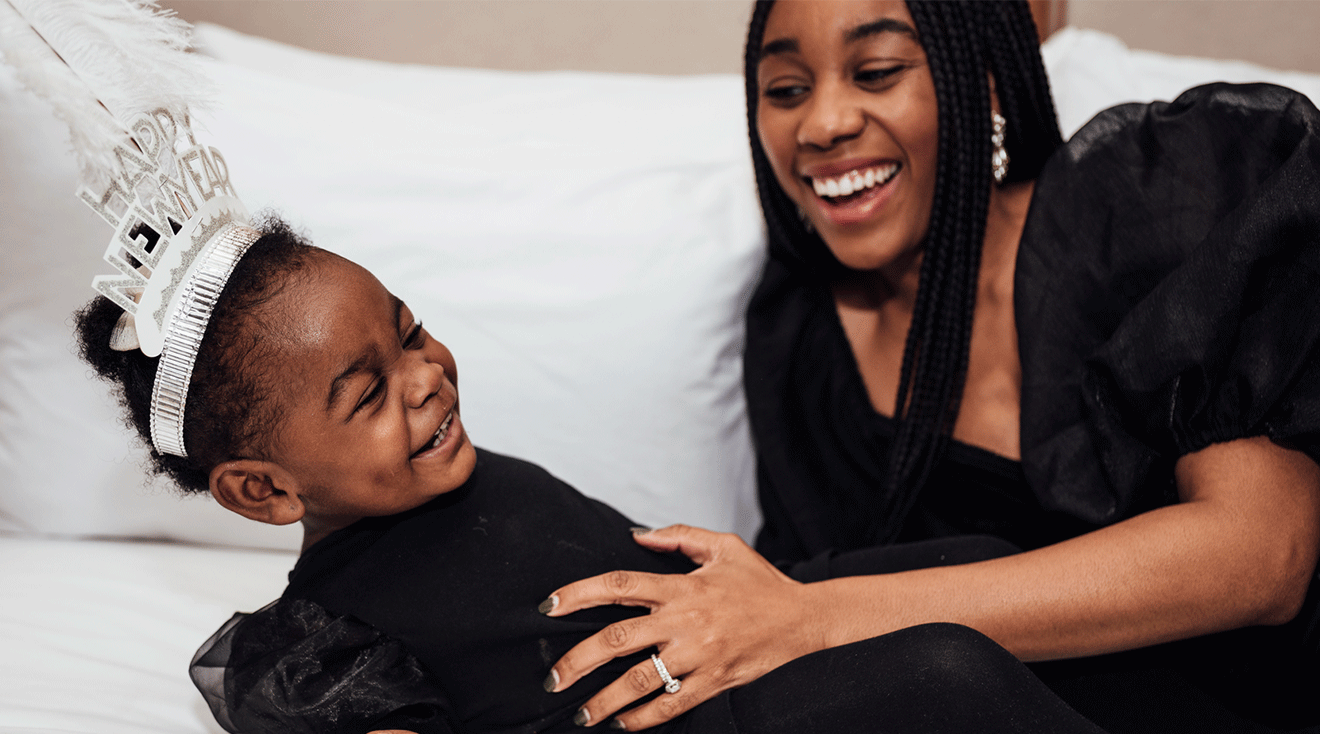 mom and baby celebrating new years together at home