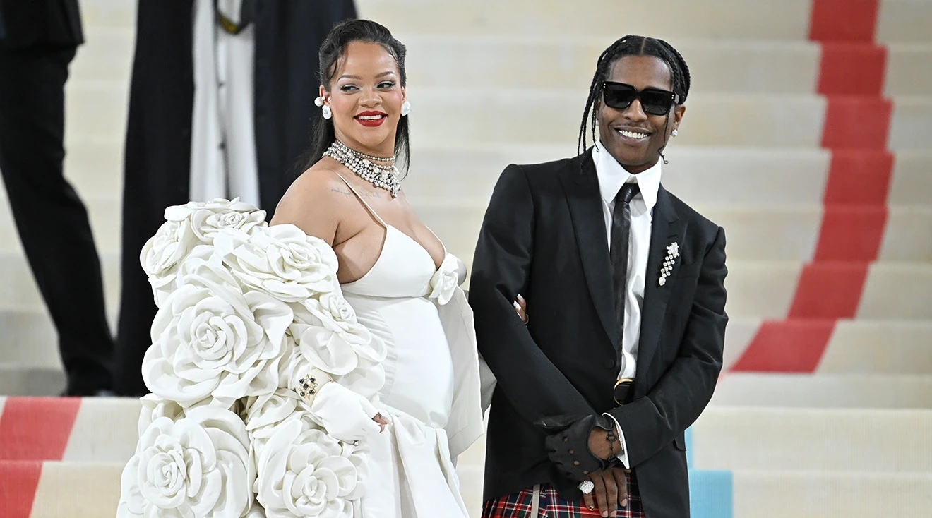 Rihanna and A$AP Rocky attend The 2023 Met Gala Celebrating "Karl Lagerfeld: A Line Of Beauty" at The Metropolitan Museum of Art on May 01, 2023 in New York City