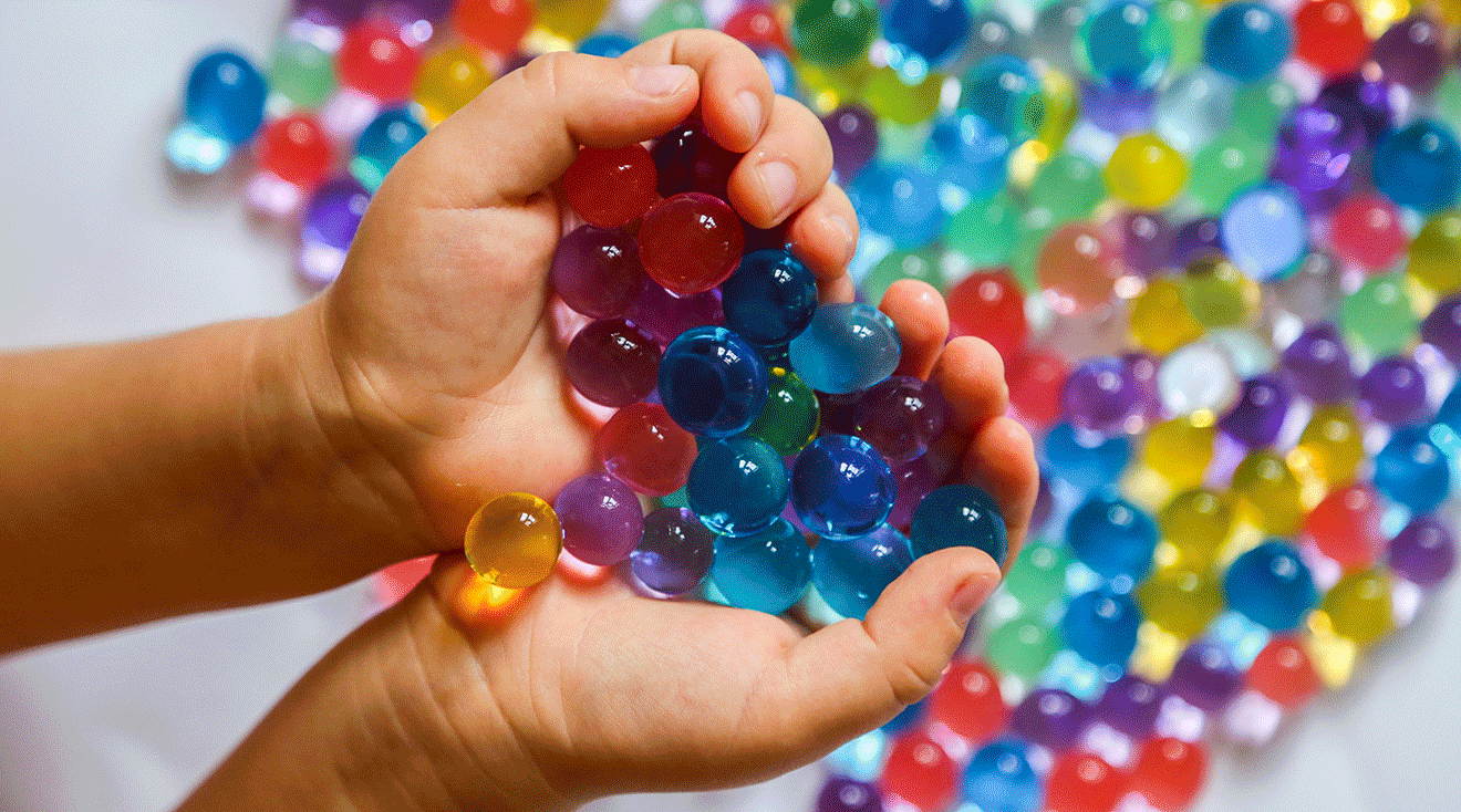 water beads in hands