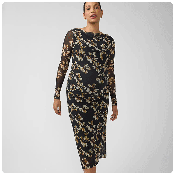 Ingrid + Isabel Long Sleeve Ruched Mesh Maternity Midi Dress