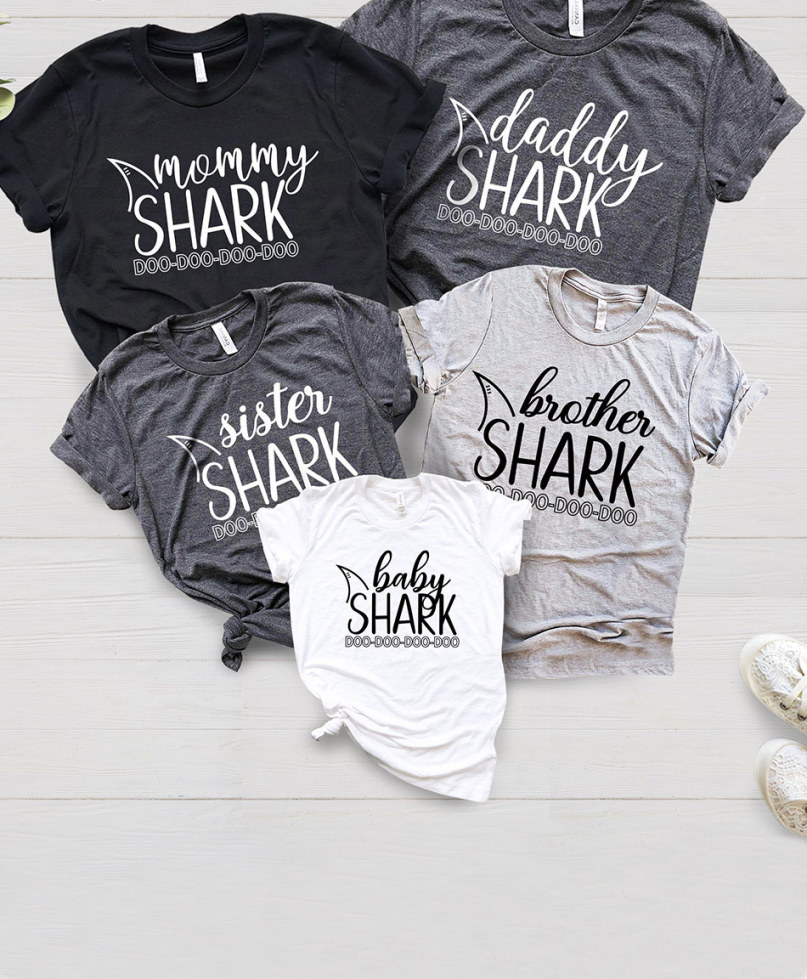 Matching Family White T-Shirts Mockup, 4 Parents Kids Shirts By