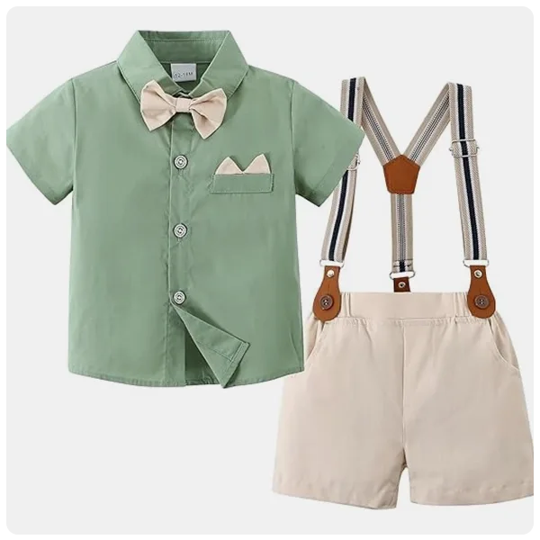 YALLET Toddler Bowtie Shirt, Suspenders and Shorts Outfit
