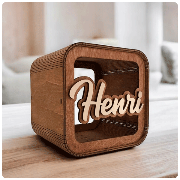 FunnyPuzzleUSA Custom Name Wooden Piggy Bank