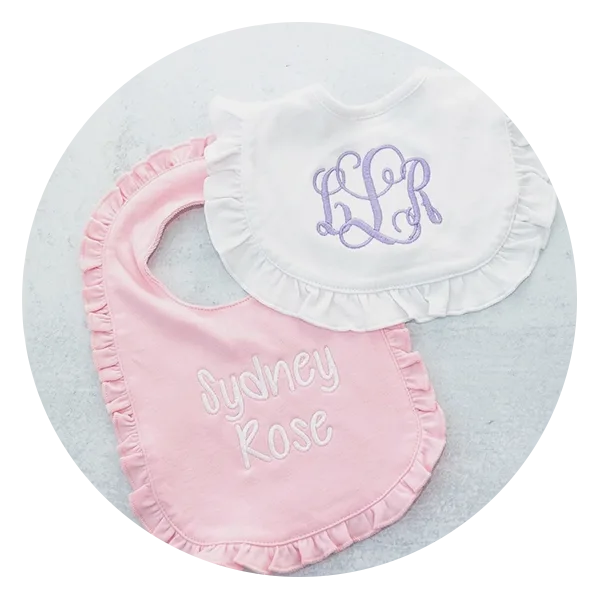 ThePreppyPair Personalized Ruffle Baby Bib