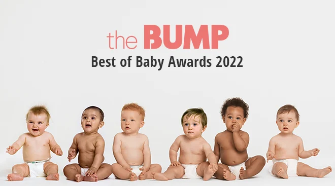 diverse babies sitting together in a line with "The Bump Best of Baby Awards 22" words