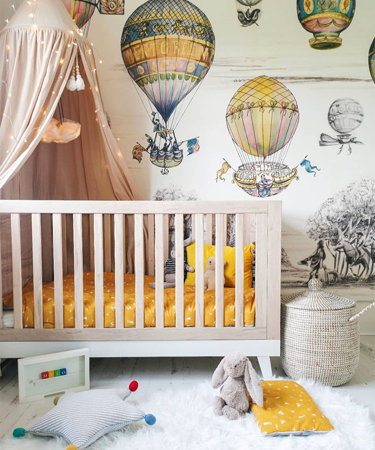 White and Blue Boy Nursery with Silver Stars Wallpaper on Ceiling   Transitional  Nursery