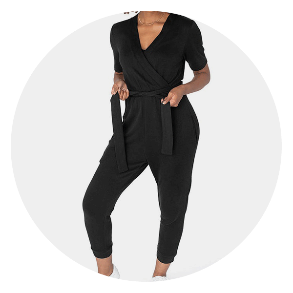 Women's Spring/Summer Ribbed V-Pile Neck Tie Low Back Casual Wide-Leg  Jumpsuit