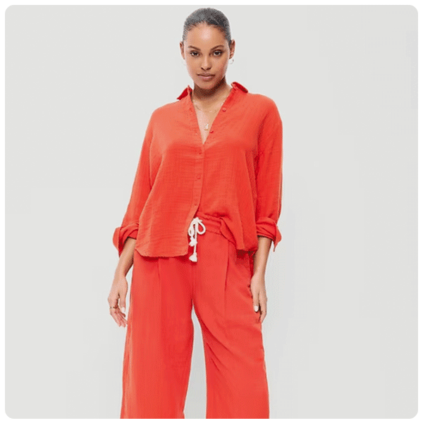 Old Navy Open-Back Crinkle Gauze Button-Down Shirt and High-Waisted Linen-Blend Straight Ankle Pants