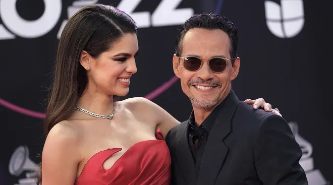 Marc Anthony and Nadia Ferreira arrive for the 23rd Annual Latin Grammy awards at the Mandalay Bay's Michelob Ultra Arena in Las Vegas, Nevada, on November 17, 2022