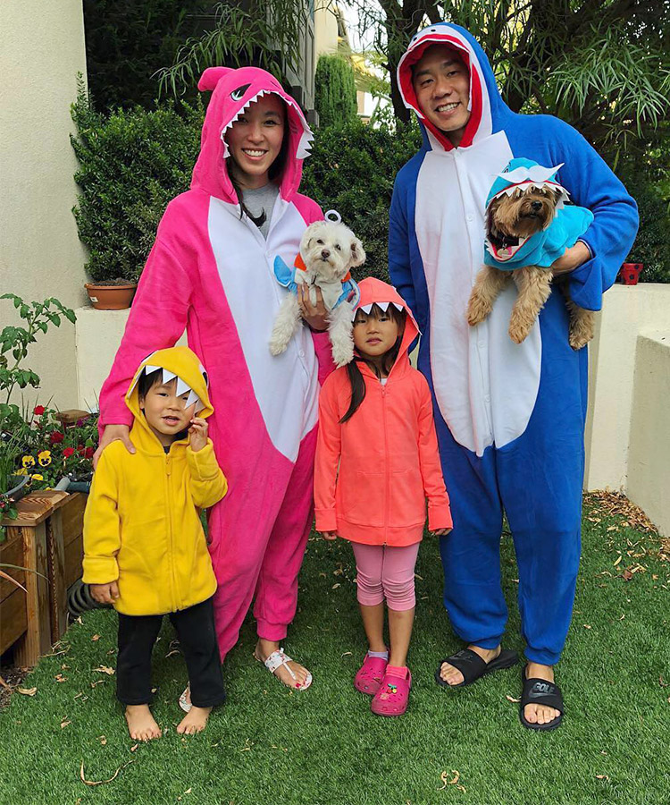 family costumes with baby and dog