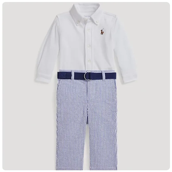 Ralph Lauren Baby Boys’ Shirt, Belt & Seersucker Pants Set