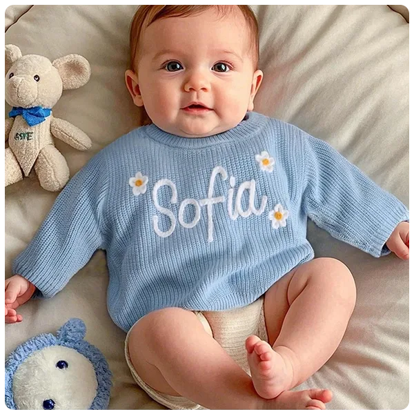 PlachtaStore Embroidered Name Baby Sweater