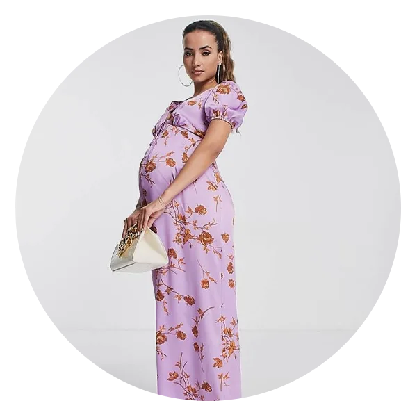 Maternity Satin Tea Jumpsuit With Puff Sleeve in Floral Print