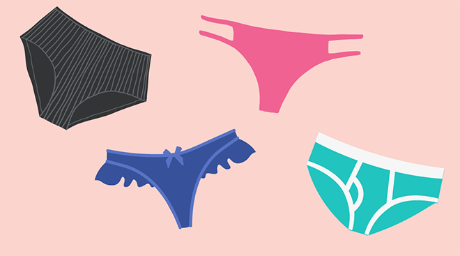 Illustration of four different kinds of underwear.