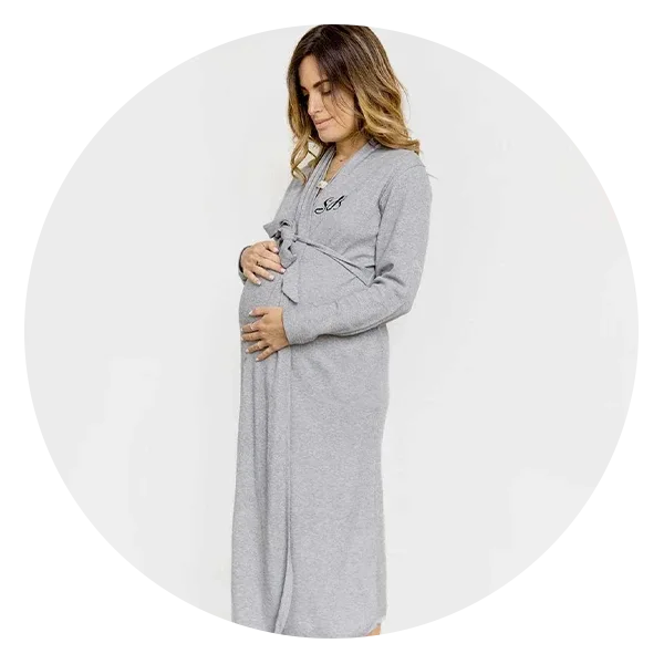 PinkBlush Grey Crochet Trim Maternity Delivery/Nursing Robe