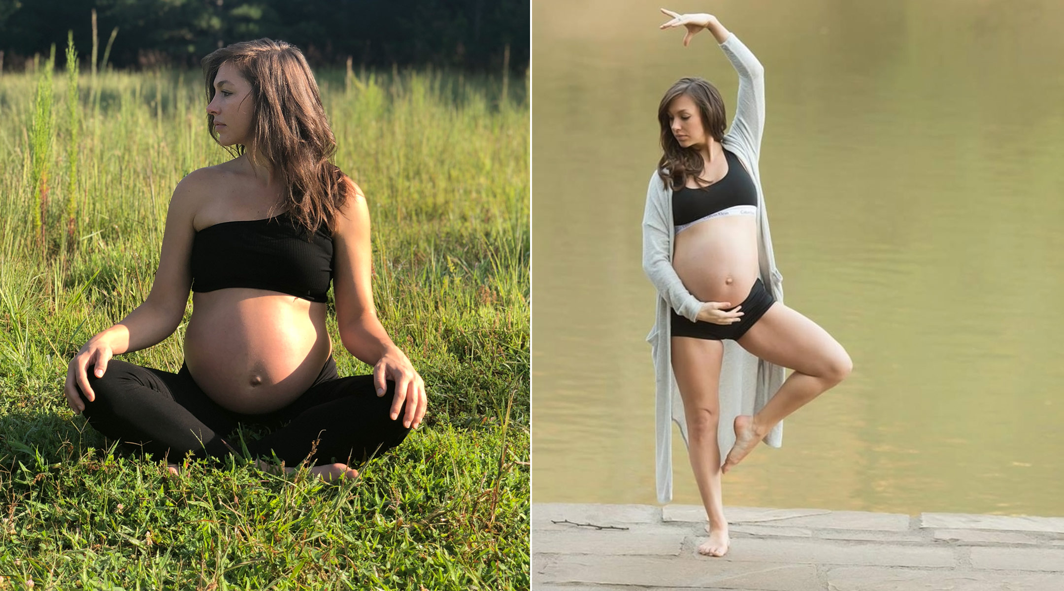 pregnant woman practices barre