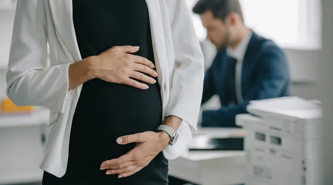 pregnant woman at work in corporate office