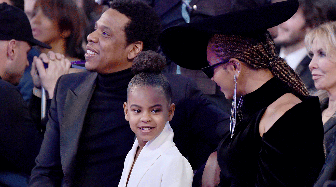Jay Z, daughter Blue Ivy Carter and recording artist Beyonce attend the 60th Annual GRAMMY Awards at Madison Square Garden on January 28, 2018 in New York City.