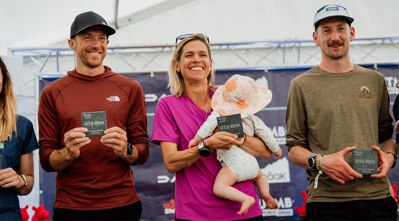 Stephanie Close with her baby after winning ultramarathon